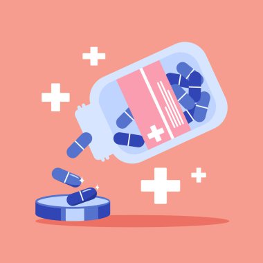 İlaç şişesi kapağa hap döküyor.