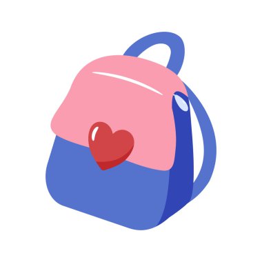 İçinde kalp tasarımı olan mavi bir okul çantası..