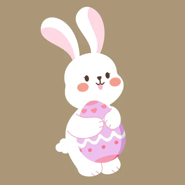 Mor bir paskalya yumurtası tutan sevimli bir tavşan..