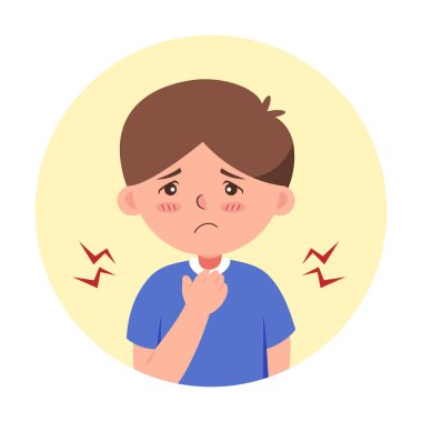 Boğaz ağrısı ve hastalık önleme üzerine yoğunlaşan boğaz ağrısını temsil eden bir vektör çizimi. (oğlan)