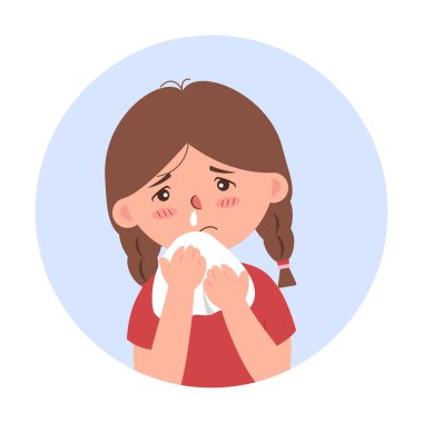 Akan bir burnu temsil eden bir vektör çizimi. Sık sık nezle ve alerji ile ilişkilendirilir. (Kız)