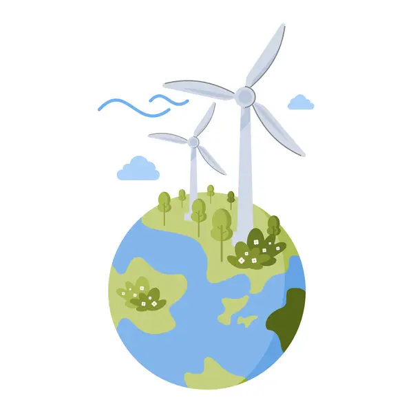 Yerküredeki rüzgar türbinleri, yenilenebilir enerji ve çevre dostu çözümler ve temiz enerji için sürdürülebilirlik yönündeki küresel çabaları sembolize ediyor.