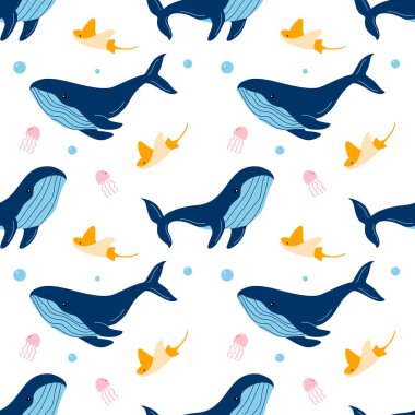 Denizanası balıklı balina ve dikişsiz iğne deseni
