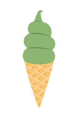 A flat illustration of a matcha green tea ice cream cone, offering a refreshing and trendy twist on traditional ice cream designs. clipart