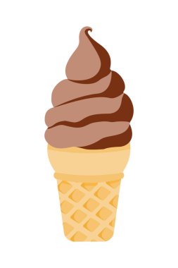 Çikolata aromalı dondurma külahını gösteren düz bir illüstrasyon. Tatlı ve yemekle ilgili yaratıcı projeler için mükemmel..