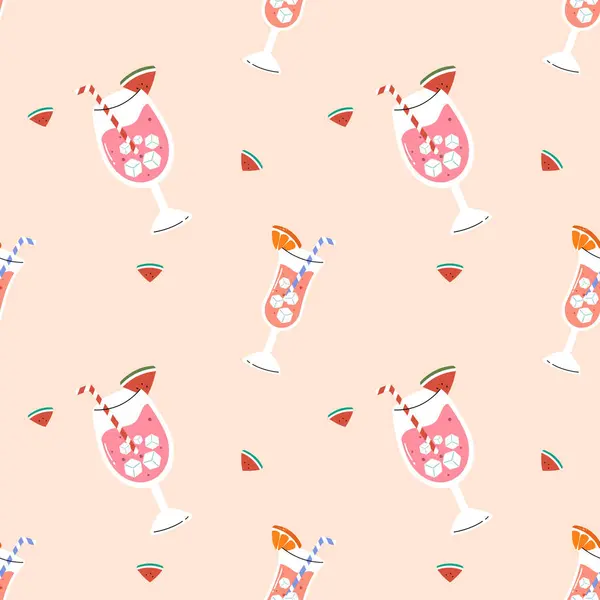 Yumuşak turuncu arka planda karpuz dilimleri olan yaz kokteyli deseni yazın özünü yakalıyor..