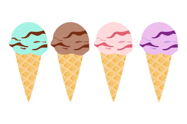 Waffle külahlarında servis edilen çeşitli dondurma çeşitleri tasarımlarınıza ferahlatıcı bir yaz dokunuşu eklemek için ideal..