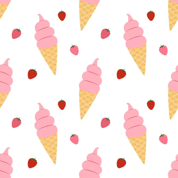 Şirin çilekli dondurma kumaş ve ambalaj kağıdı için kusursuz desen.