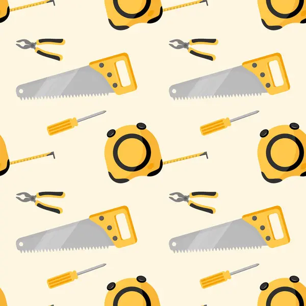 Testere, pense, tornavida ve mezura gibi çeşitli el aletleri içeren kusursuz bir kalıp, DIY, inşaat veya araç arka planları için mükemmel.