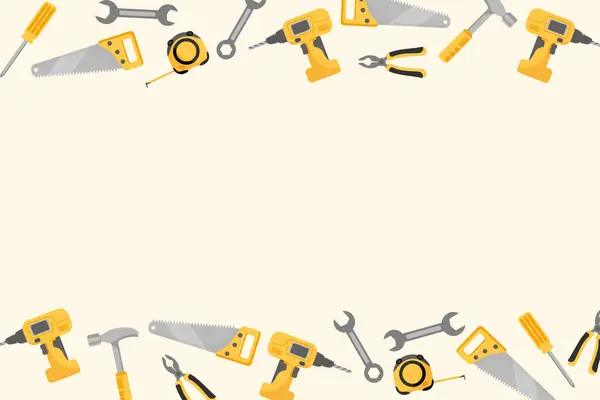 DIY, inşaat veya araçla ilgili tasarımlar için mükemmel, çeşitli el araçlarının bir üst ve alt sınırının arka planı.