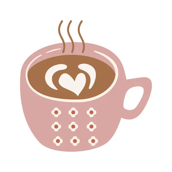 Sıcak kahve fincanı, buhar ve kalp latte sanatı, rahat, sabah ve rahatlama temaları için mükemmel..