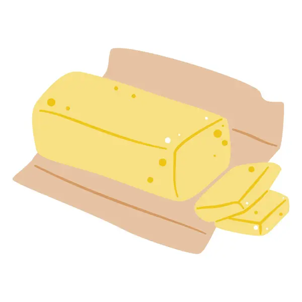 İki dilimli tereyağının basit bir çizimi. Yemek pişirmek, pişirmek ve süt ürünleri temaları için mükemmel..