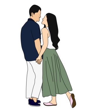 Parkta dans eden genç çift, vektör çizimi.