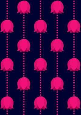 Seamless Pattern of Stylized Lily of the Valley Flowers on Dark Background