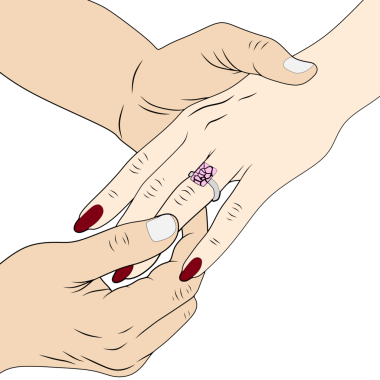 Romantik Nişan Yüzüğü Anı Çifti El ele tutuşuyor