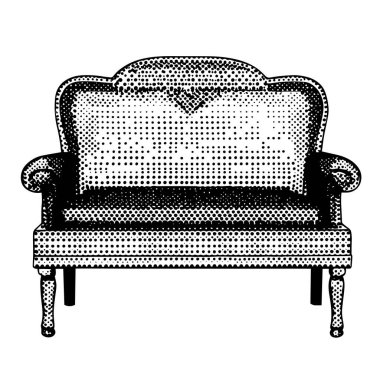 Zarif, klasik bir kanepenin siyah ve beyaz oyması. Kalın zıtlıklar ve ince yarım ton tonlama ile detaylı bir klasik stil yakalamış.  