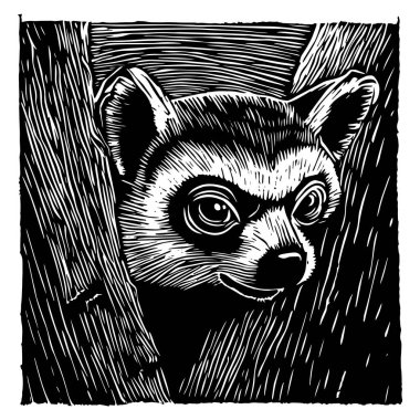 ilginç lemur vektör illüstrasyonu elle çizilmiş rustik oyma biçimi