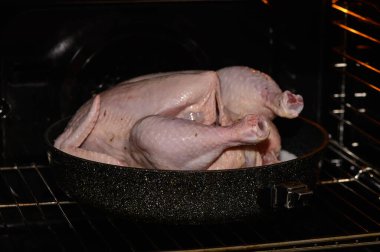 A whole turkey sits in a pan, slowly roasting as warm aromas fill the kitchen atmosphere during autumn. clipart