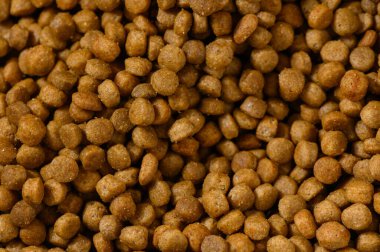 Küçük kahverengi köpek mamaları zengin bir duvar halısı oluşturur. Beslenme veya atıştırma saatlerinde evcil hayvanların eğlenmesi için hazırdırlar..