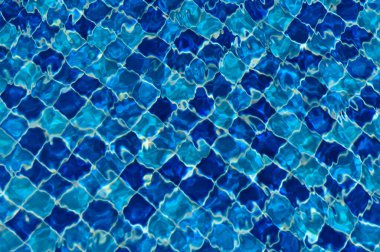 Parlak mavi fayanslar güneş ışığı altında parlayarak, büyüleyici ve ferahlatıcı sakin bir su deseni oluşturur..