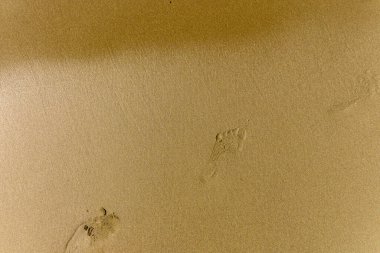 Yumuşak ayak izleri altın kumu işaret ediyor, sahil şeridinde gün batımının dinginliğinde yakalandı..