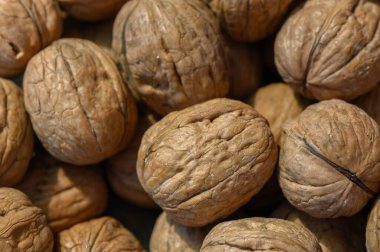 Hareketli bir pazarda, kahverengi ceviz koleksiyonu dağılmış, karmaşık dokuları ve topraksı tonları merakı davet ediyor. Doğanın cömertliği geçen herkesi cezbeder..