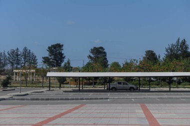 Issız bir otoparkta parlak bir gölgeliğin altına park edilmiş tek bir araç var. Etrafındaki ağaçlar ılık güneş ışığında yavaşça sallanıyor ve yere yumuşak gölgeler bırakıyor..