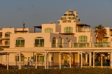 Canlı müşteriler ve dost canlısı satıcılarla dolu canlı bir pazar neşeli bir mahallede güneşli bir hafta sonunda taze meyve, sebze ve yerel ürünler sergiliyor..