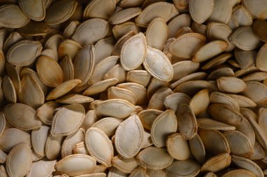 Balkabağı tohumları ılık ışıkta serpilmiş, dokularını ve doğal güzelliklerini sergileyerek, sonbahar hasat titreşimlerini davet ediyorlar..