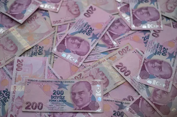 Türk banknotları yayılarak canlı renkler ve karmaşık tasarımlar sergiliyor ve ülke ekonomisini yansıtıyor.