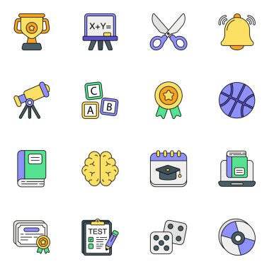 Okul ve Eğitim Rengi Özeti Simgeler Paketi ve Resimleri