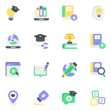Okul ve Eğitim Seti Düz Simgeler Paketi ve Çizimler