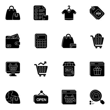 Web ve kullanıcı arayüzü tasarımı için Glyph biçiminde alışveriş rengi simgeleri belirlendi