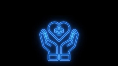 Siyah üzerine izole edilmiş bir simgeyle parlayan neon çizgisi Kalp Halk Sağlığı NICK Motion VIDEO