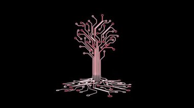 Yapay Zeka Devre Ağacı. Dijital devre kartı internet bağlantısı kavramı. Yumuşak renk dokusu. Bilgisayar ana kart sistemi. Sosyal ağda parlayan neon simgesi ve bağlantı.