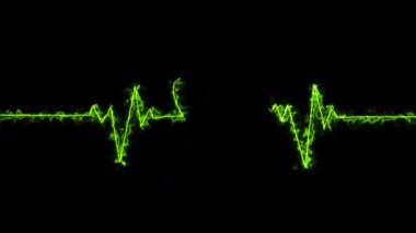 Arkaplanda titreşimli bir kalp atışı olan neon bir kalp, sevgi ve teknoloji taşıyor. Kalp şeklinde neon kalp atışı. Güzel, sağlıklı bir elektrokardiyogram veya EKG. Bir nabız çizgisi.