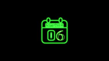 05 Kasım metni. Arkaplanda parlayan neon takvim simgesi. Parlak doğrusal çerçeveli dijital neon takvim sembolü. Takvim tarihi simgesi neon biçimi.. Zaman illüstrasyon ikonu elemanları. İşaretler, semboller ağ, logo, mobil uygulama, UI, UX için kullanılabilir