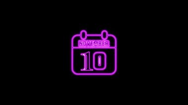 10 Kasım mesajı. Arkaplanda parlayan neon takvim simgesi. Parlak doğrusal çerçeveli dijital neon takvim sembolü. Takvim tarihi simgesi neon biçimi.. Zaman illüstrasyon ikonu elemanları. İşaretler, semboller ağ, logo, mobil uygulama, UI, UX için kullanılabilir