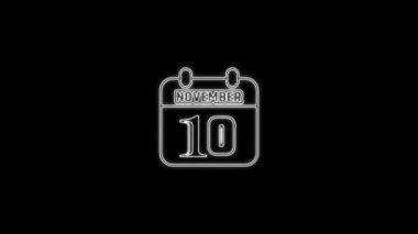 10 Kasım mesajı. Arkaplanda parlayan neon takvim simgesi. Parlak doğrusal çerçeveli dijital neon takvim sembolü. Takvim tarihi simgesi neon biçimi.. Zaman illüstrasyon ikonu elemanları. İşaretler, semboller ağ, logo, mobil uygulama, UI, UX için kullanılabilir