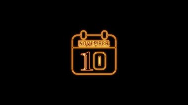 10 Kasım mesajı. Arkaplanda parlayan neon takvim simgesi. Parlak doğrusal çerçeveli dijital neon takvim sembolü. Takvim tarihi simgesi neon biçimi.. Zaman illüstrasyon ikonu elemanları. İşaretler, semboller ağ, logo, mobil uygulama, UI, UX için kullanılabilir