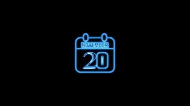 20 Kasım mesajı. Arkaplanda parlayan neon takvim simgesi. Parlak doğrusal çerçeveli dijital neon takvim sembolü. Takvim tarihi simgesi neon biçimi.. Zaman illüstrasyon ikonu elemanları. İşaretler, semboller ağ, logo, mobil uygulama, UI, UX için kullanılabilir