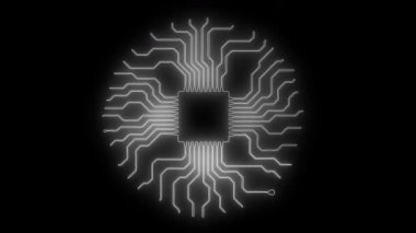 Devre levhası neon çizgileri şeklinde. Soyut mikro şema arkaplanı. Mikro Çip Hattı Simgesi. İşlemci Düz Tasarımı.