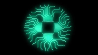Devre levhası neon çizgileri şeklinde. Soyut mikro şema arkaplanı. Mikro Çip Hattı Simgesi. İşlemci Düz Tasarımı.