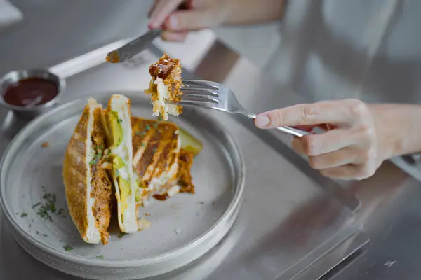 Kızarmış sandviç, sebzeli, jambonlu, peynirli ve elli.