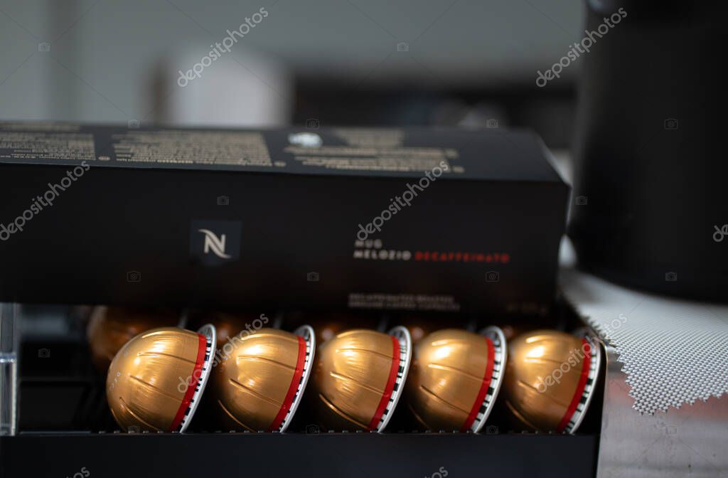 PATHUM THANI, THAILAND - APRIL 17, 2025: Nespresso Boxes and Coffee Capsules in Box. Nespresso is Worldwide Company of Coffee Products.