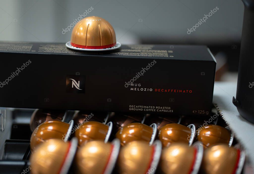 PATHUM THANI, THAILAND - APRIL 17, 2025: Nespresso Boxes and Coffee Capsules in Box. Nespresso is Worldwide Company of Coffee Products.