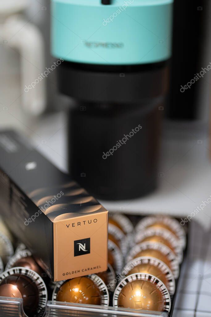 PATHUM THANI, THAILAND - APRIL 17, 2025: Nespresso Boxes and Coffee Capsules in Box. Nespresso is Worldwide Company of Coffee Products.