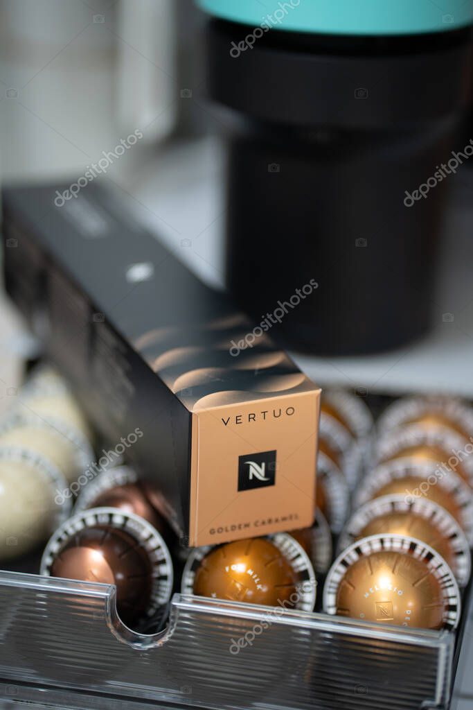 PATHUM THANI, THAILAND - APRIL 17, 2025: Nespresso Boxes and Coffee Capsules in Box. Nespresso is Worldwide Company of Coffee Products.