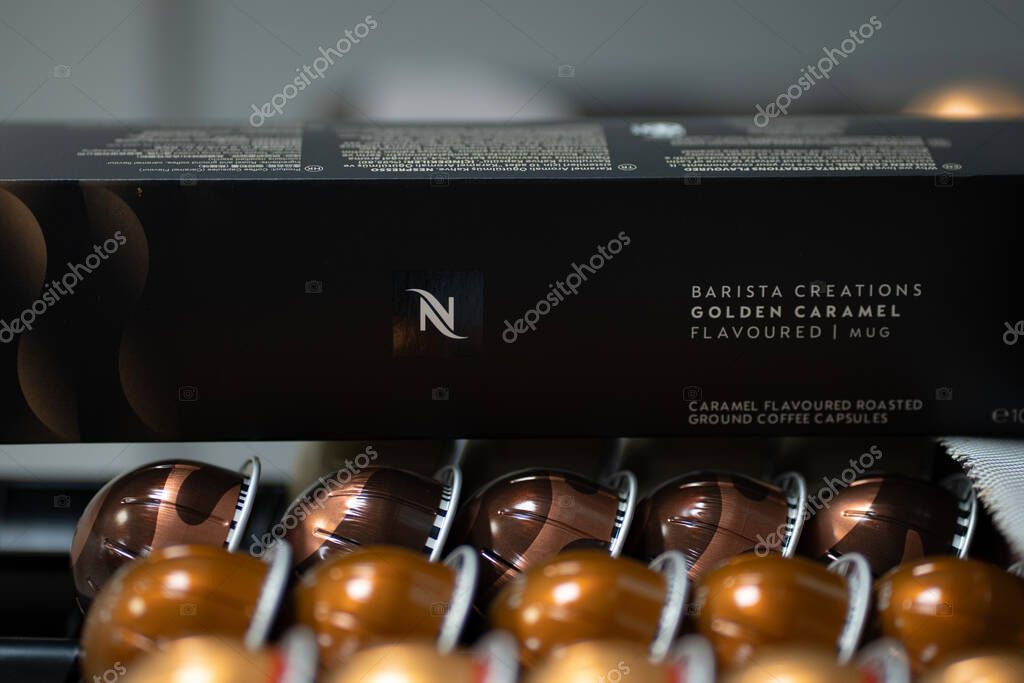 PATHUM THANI, THAILAND - APRIL 17, 2025: Nespresso Boxes and Coffee Capsules in Box. Nespresso is Worldwide Company of Coffee Products.