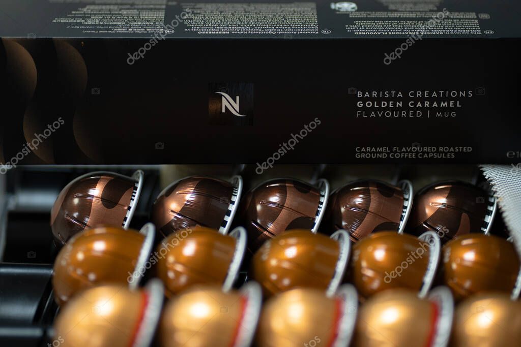 PATHUM THANI, THAILAND - APRIL 17, 2025: Nespresso Boxes and Coffee Capsules in Box. Nespresso is Worldwide Company of Coffee Products.